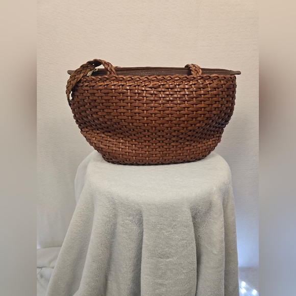 NWOT ELLEPI Brown Leather Woven Shoulder Bag Lined Zipped. Made In ITALY - Picture 6 of 11